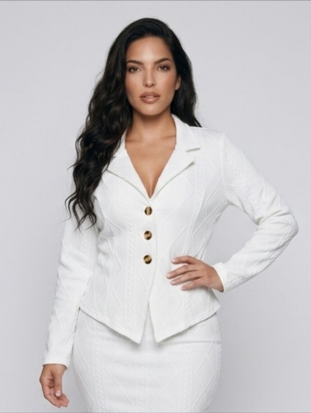 Women's White Textured Button-Front Jacket